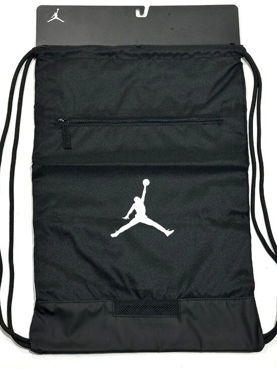 Nike Other - Nike Air Jordan Jumpman Drawstring Gym Sack Backpack Black Zip Pocket Youth OS